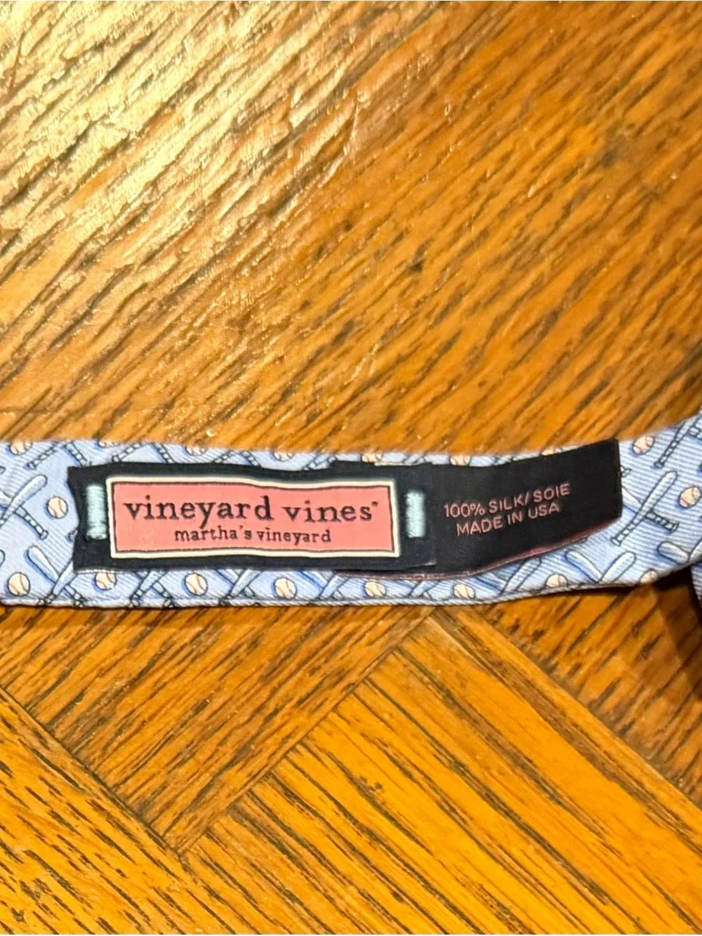 Vineyard Vines Light Blue Bow Tie with Baseball Design